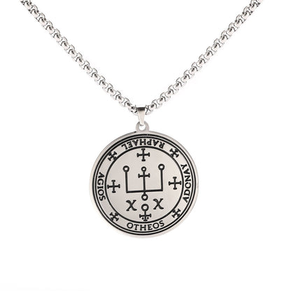 Archangel Sigil Necklaces | Angel Magick Talisman Enochian Amulet | Stainless Steel Long Chain Round Pendants | Apollo Tarot Shoo