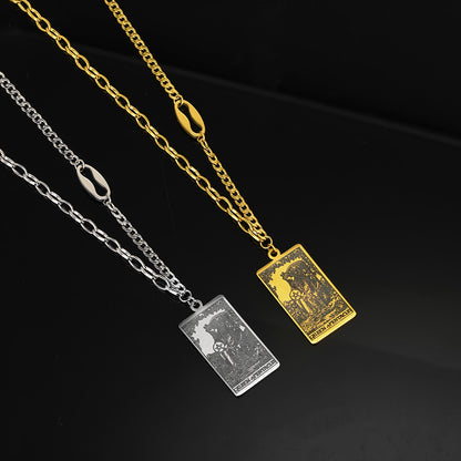 Tarot Card Necklace | Major and Minor Arcana Amulet Pendant | Silver And Gold Stainless Steel Jewelry