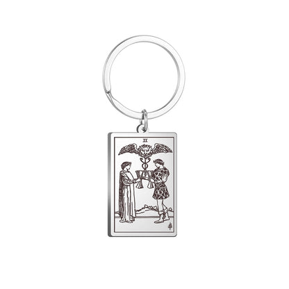 Tarot Card Keychains | All 78 Major & Minor Arcana Tarot Cards RWS Charm | Silver Color Stainless Steel Spiritual Amulet Keyring