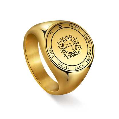 Key Of Solomon Pentacle Amulet Ring | Sigil Magick Talisman Jewelry | Sizes 9 & 10 Gold Plated Stainless Steel Rings | Apollo Tarot Shop