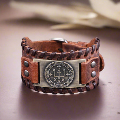 Angel Sigil Bracelet, Leather Charm Of The Archangel Raphael, Men's Jewelry | Apollo Tarot