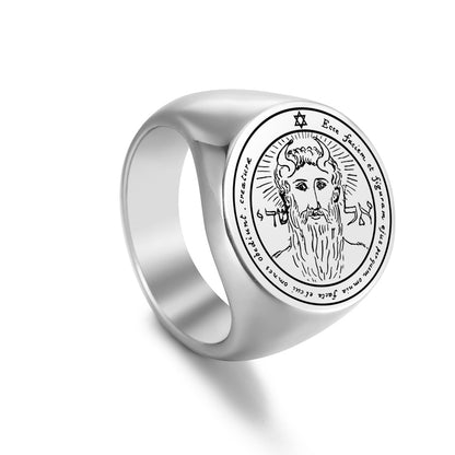 Key Of Solomon's Pentacle Amulet Ring | Sigil Magick Talisman Jewelry | Sizes 9 & 10 Silver Color Rings | Apollo Tarot Shop