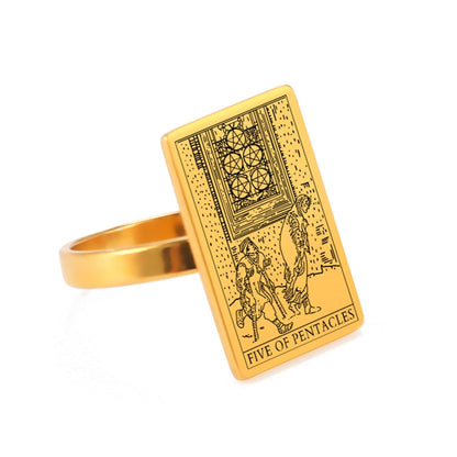 Gold Tarot Card Ring | Charms From The Suit Of Pentacles Rider-Waite-Smith Deck | Apollo Tarot