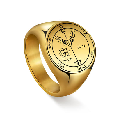 Key Of Solomon Pentacle Amulet Ring | Sigil Magick Talisman Jewelry | Sizes 9 & 10 Gold Plated Stainless Steel Rings | Apollo Tarot Shop