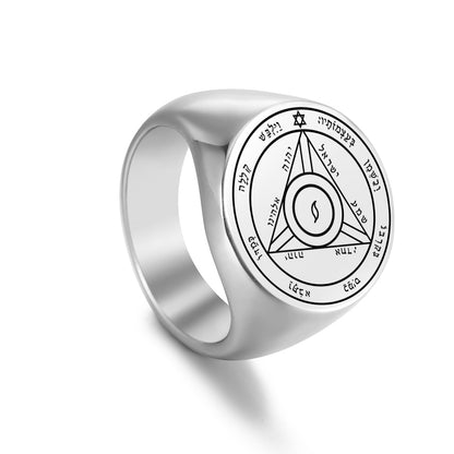 Key Of Solomon's Pentacle Amulet Ring | Sigil Magick Talisman Jewelry | Sizes 9 & 10 Silver Color Rings | Apollo Tarot Shop