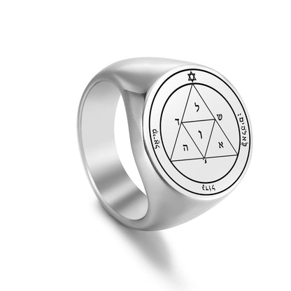 Key Of Solomon's Pentacle Amulet Ring | Sigil Magick Talisman Jewelry | Sizes 9 & 10 Silver Color Rings | Apollo Tarot Shop