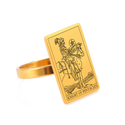 Gold Tarot Card Ring | Charms From The Suit Of Pentacles Rider-Waite-Smith Deck | Apollo Tarot