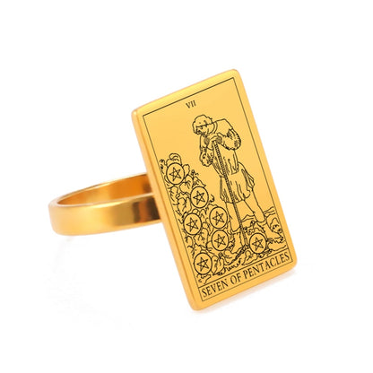 Gold Tarot Card Ring | Charms From The Suit Of Pentacles Rider-Waite-Smith Deck | Apollo Tarot