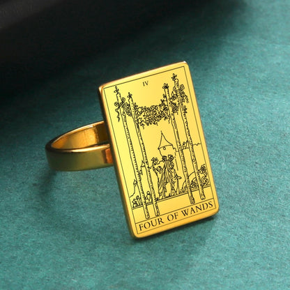 Tarot Card Ring | Suit Of Wands Minor Arcana Tarot Cards | Gold-Plated Stainless Steel Charm Jewelry | Apollo Tarot