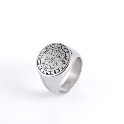 Key Of Solomon's Pentacle Amulet Ring | Sigil Magick Talisman Jewelry | Sizes 9 & 10 Silver Color Rings | Apollo Tarot Shop