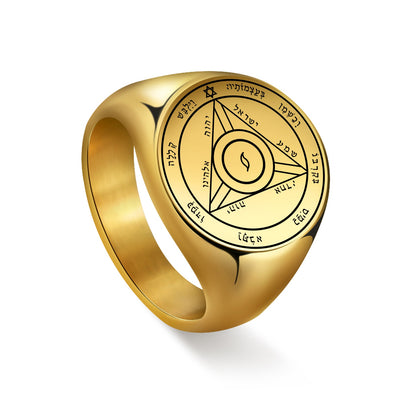 Key Of Solomon Pentacle Amulet Ring | Sigil Magick Talisman Jewelry | Sizes 9 & 10 Gold Plated Stainless Steel Rings | Apollo Tarot Shop