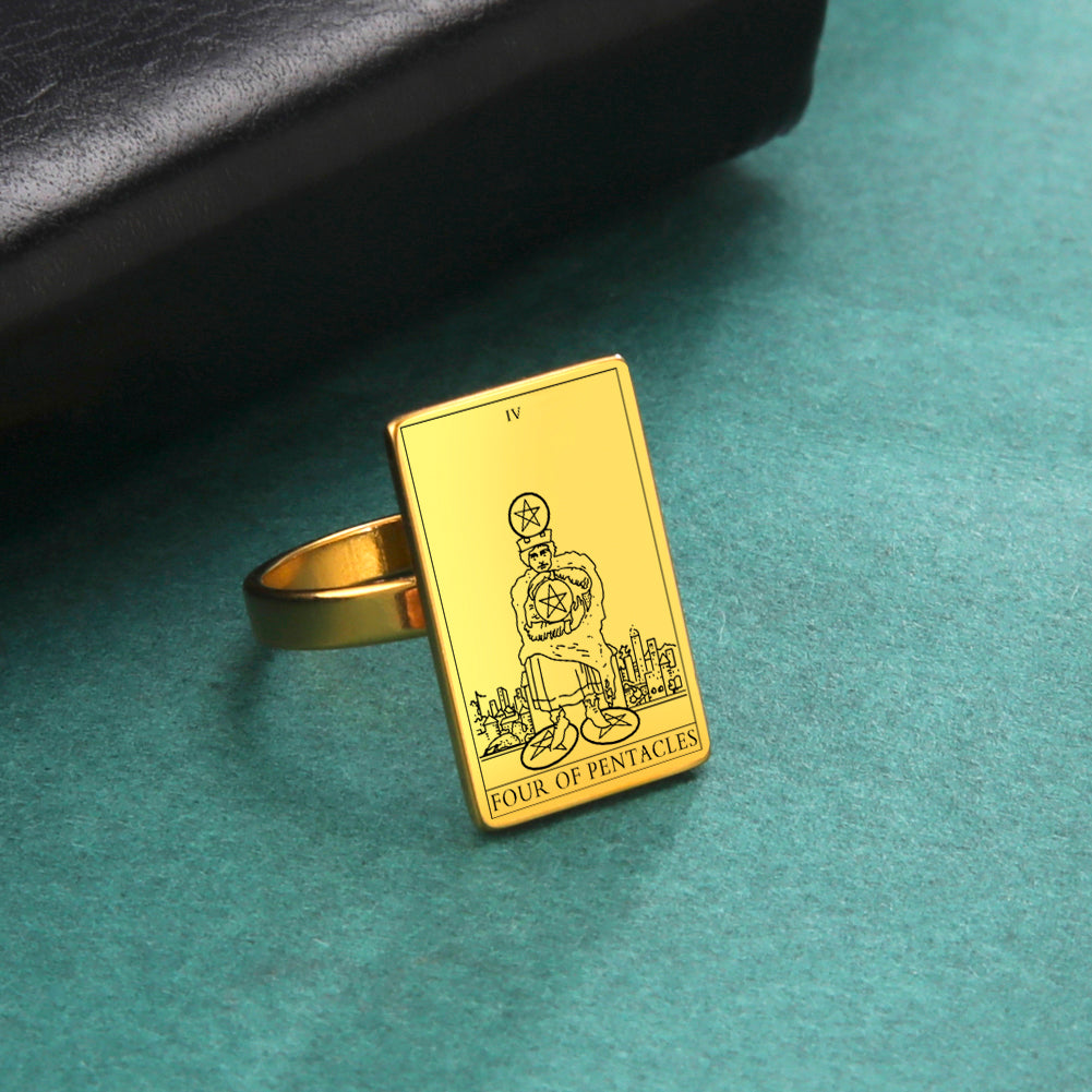 Gold Tarot Card Ring | Charms From The Suit Of Pentacles Rider-Waite-Smith Deck | Apollo Tarot