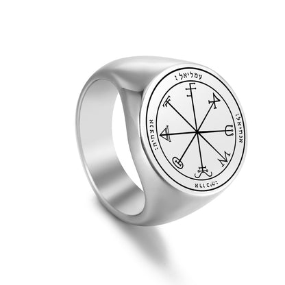 Key Of Solomon Pentacle Amulet Ring | Sigil Magick Talisman Jewelry | Sizes 11 & 12 Silver Color Rings | Apollo Tarot Shop