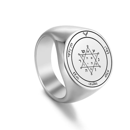 Key Of Solomon's Pentacle Amulet Ring | Sigil Magick Talisman Jewelry | Sizes 9 & 10 Silver Color Rings | Apollo Tarot Shop