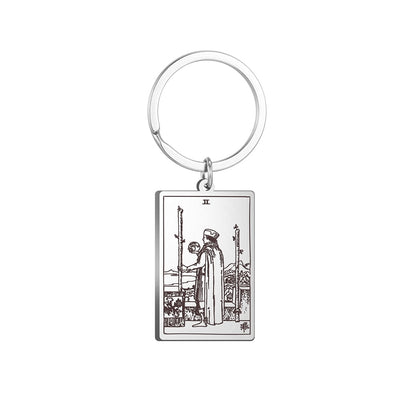 Tarot Card Keychains | All 78 Major & Minor Arcana Tarot Cards RWS Charm | Silver Color Stainless Steel Spiritual Amulet Keyring