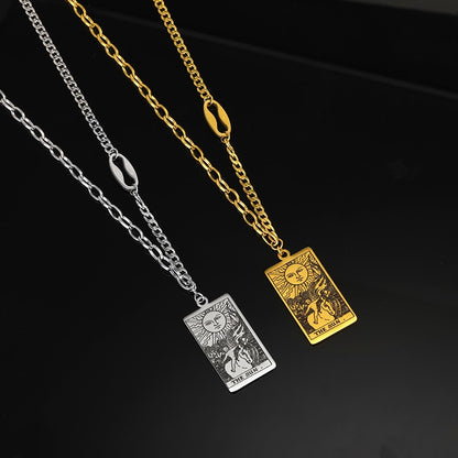 Tarot Card Necklace | Major and Minor Arcana Amulet Pendant | Silver And Gold Stainless Steel Jewelry