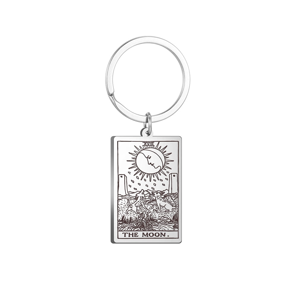 Tarot Card Keychains | All 78 Major & Minor Arcana Tarot Cards RWS Charm | Silver Color Stainless Steel Spiritual Amulet Keyring