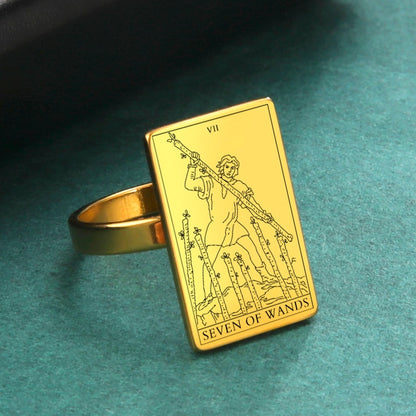 Tarot Card Ring | Suit Of Wands Minor Arcana Tarot Cards | Gold-Plated Stainless Steel Charm Jewelry | Apollo Tarot