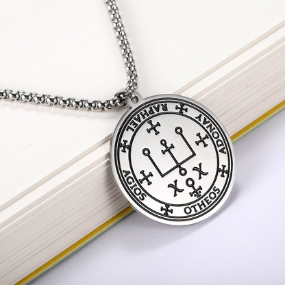 Archangel Sigil Necklaces | Angel Magick Talisman Enochian Amulet | Stainless Steel Long Chain Round Pendants | Apollo Tarot Shop