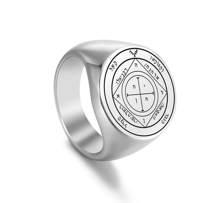 Key Of Solomon's Pentacle Amulet Ring | Sigil Magick Talisman Jewelry | Sizes 9 & 10 Silver Color Rings | Apollo Tarot Shop