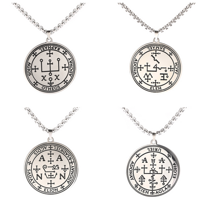 Archangel Sigil Necklaces | Angel Magick Talisman Enochian Amulet | Stainless Steel Long Chain Round Pendants | Apollo Tarot Shoo