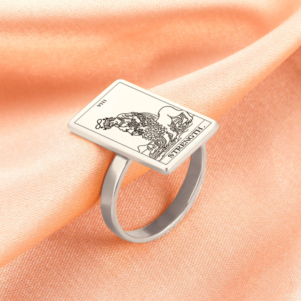 Tarot Card Ring | Silver & Gold Charms Of Major Arcana Cards | Large Size | Apollo Tarot Shop