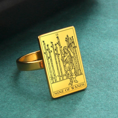 Tarot Card Ring | Suit Of Wands Minor Arcana Tarot Cards | Gold-Plated Stainless Steel Charm Jewelry | Apollo Tarot