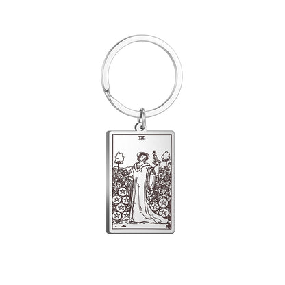 Tarot Card Keychains | All 78 Major & Minor Arcana Tarot Cards RWS Charm | Silver Color Stainless Steel Spiritual Amulet Keyring