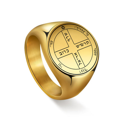 Key Of Solomon Pentacle Amulet Ring | Sigil Magick Talisman Jewelry | Sizes 9 & 10 Gold Plated Stainless Steel Rings | Apollo Tarot Shop