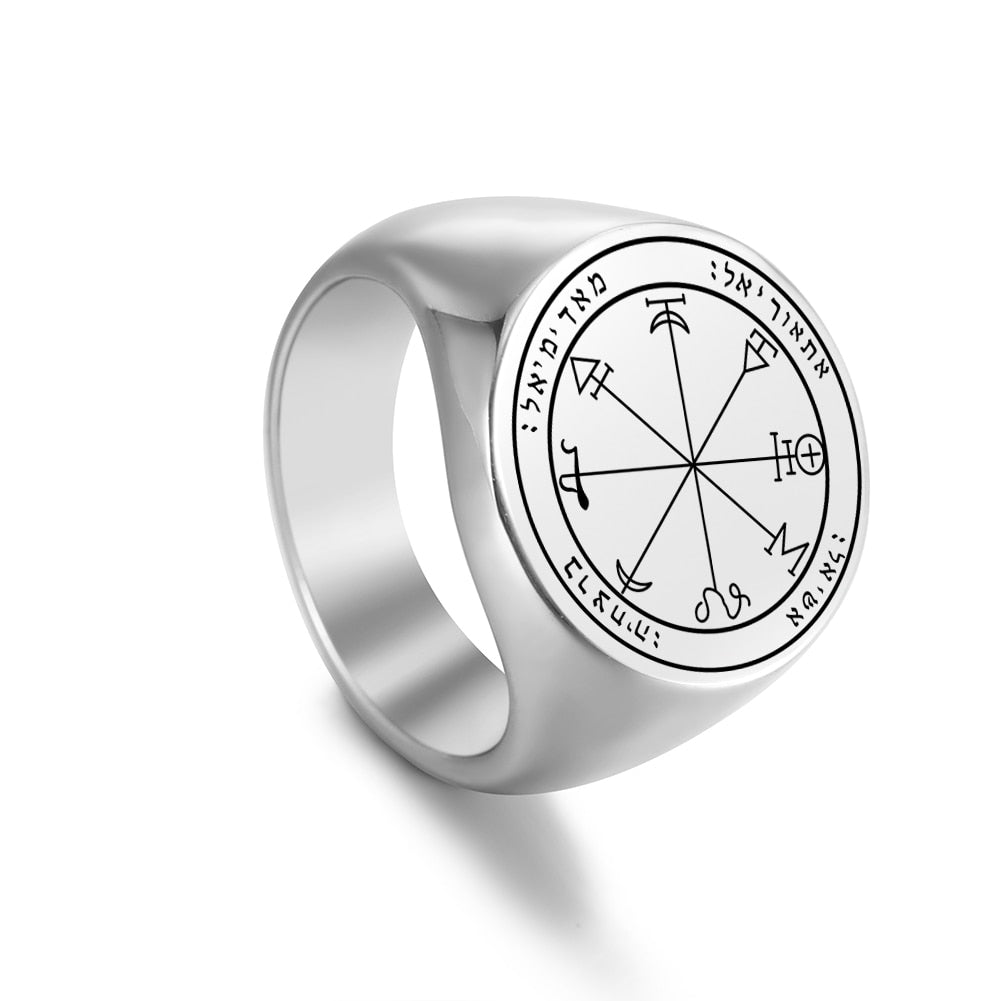 Key Of Solomon's Pentacle Amulet Ring | Sigil Magick Talisman Jewelry | Sizes 9 & 10 Silver Color Rings | Apollo Tarot Shop