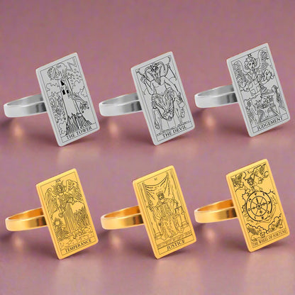 Tarot Card Ring | Silver & Gold Charms Of Major Arcana Cards | Extra Small Size | Apollo Tarot Shop