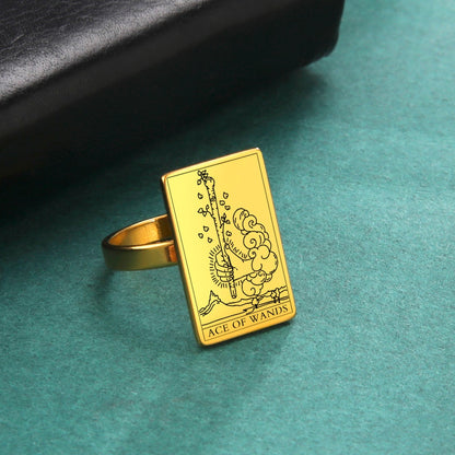 Tarot Card Ring | Suit Of Wands Minor Arcana Tarot Cards | Gold-Plated Stainless Steel Charm Jewelry | Apollo Tarot