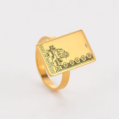 Gold Tarot Card Ring | Charms From The Suit Of Pentacles Rider-Waite-Smith Deck | Apollo Tarot