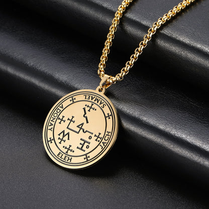 Archangel Sigil Necklaces | Angel Magick Talisman Enochian Amulet | Stainless Steel Long Chain Round Pendants | Apollo Tarot Shop