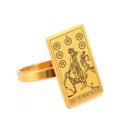 Gold Tarot Card Ring | Charms From The Suit Of Pentacles Rider-Waite-Smith Deck | Apollo Tarot