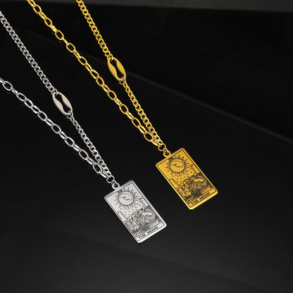 Tarot Card Necklace | Major and Minor Arcana Amulet Pendant | Silver And Gold Stainless Steel Jewelry