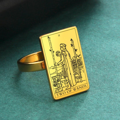 Tarot Card Ring | Suit Of Wands Minor Arcana Tarot Cards | Gold-Plated Stainless Steel Charm Jewelry | Apollo Tarot