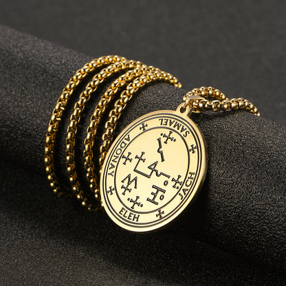 Archangel Sigil Necklaces | Angel Magick Talisman Enochian Amulet | Stainless Steel Long Chain Round Pendants | Apollo Tarot Shop