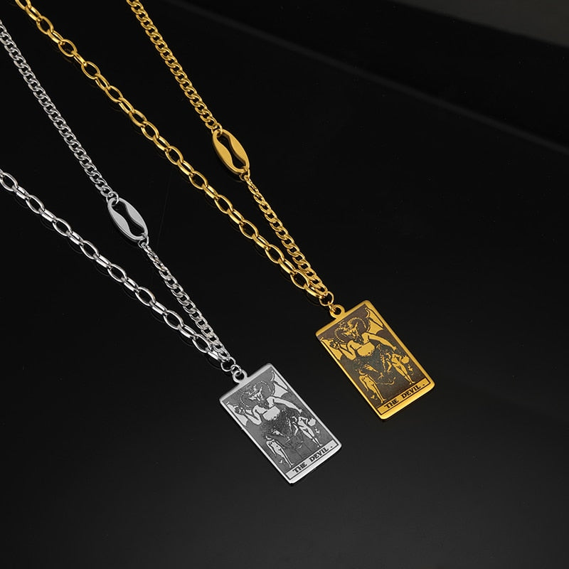 Tarot Card Necklace | Major and Minor Arcana Amulet Pendant | Silver And Gold Stainless Steel Jewelry