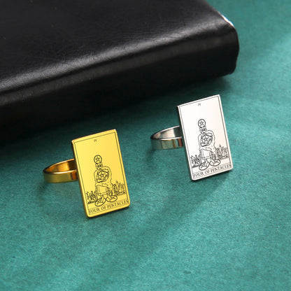 Gold Tarot Card Ring | Charms From The Suit Of Pentacles Rider-Waite-Smith Deck | Apollo Tarot