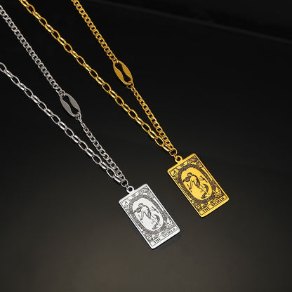 Tarot Card Necklace | Major and Minor Arcana Good Luck Pendant | Silver And Gold Stainless Steel Jewelry | Apollo Tarot Shop