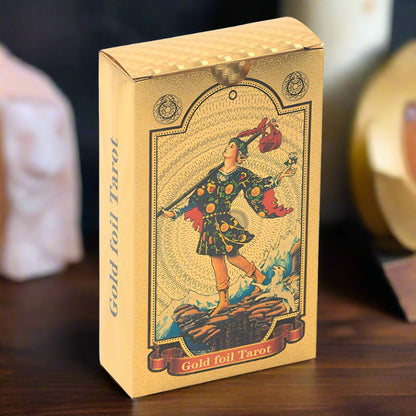 Gold Foil Tarot Deck In A Wooden Gift Box | Universal Tarot Deck Luxury Divination Set Containing Carved Wood Box, Tablecloth, And Guidebook | Apollo Tarot