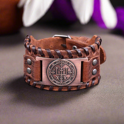 Angel Sigil Bracelet, Leather Charm Of The Archangel Raphael, Men's Jewelry | Apollo Tarot