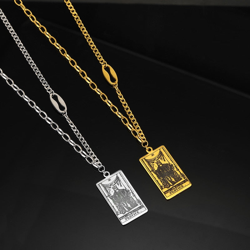 Tarot Card Necklace | Major and Minor Arcana Good Luck Pendant | Silver And Gold Stainless Steel Jewelry | Apollo Tarot Shop