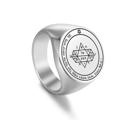 Key Of Solomon's Pentacle Amulet Ring | Sigil Magick Talisman Jewelry | Sizes 9 & 10 Silver Color Rings | Apollo Tarot Shop