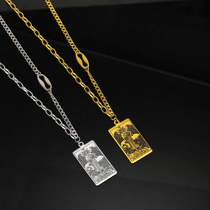 Tarot Card Necklace | Major and Minor Arcana Amulet Pendant | Silver And Gold Stainless Steel Jewelry