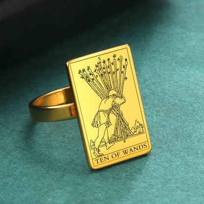 Tarot Card Ring | Suit Of Wands Minor Arcana Tarot Cards | Gold-Plated Stainless Steel Charm Jewelry | Apollo Tarot