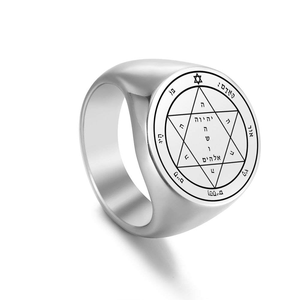 Key Of Solomon Pentacle Amulet Ring | Sigil Magick Talisman Jewelry | Sizes 11 & 12 Silver Color Rings | Apollo Tarot Shop