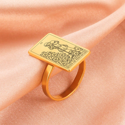 Gold Tarot Card Ring | Charms From The Suit Of Pentacles Rider-Waite-Smith Deck | Apollo Tarot