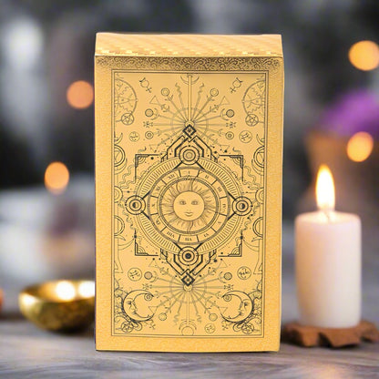 Gold Foil Tarot Deck In A Wooden Gift Box | Universal Tarot Deck Luxury Divination Set Containing Carved Wood Box, Tablecloth, And Guidebook | Apollo Tarot